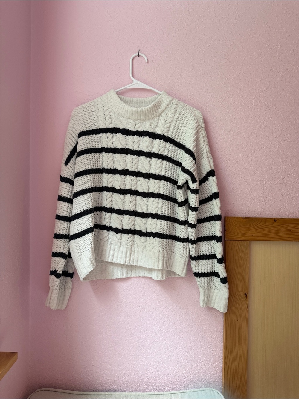 abercrombie kids Cream and Black Striped Cable-Knit Sweater